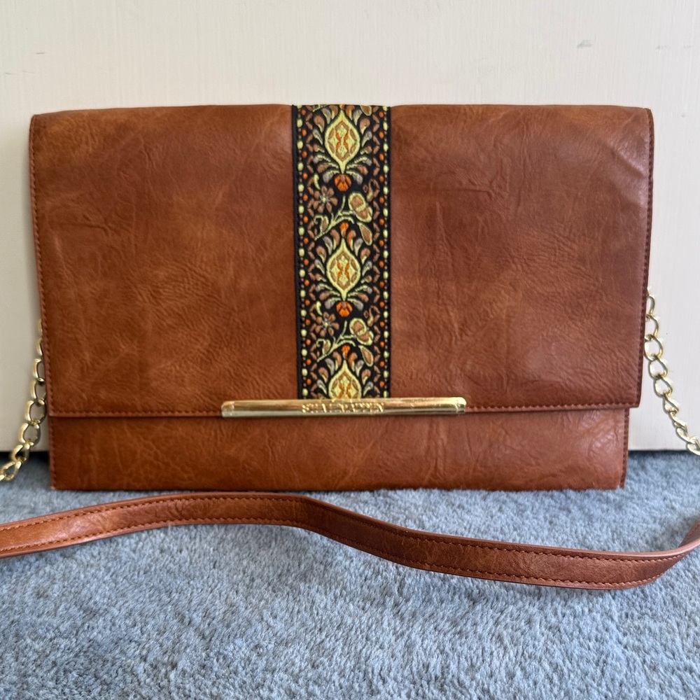 Steve Madden Brown Clutch with Gold Chain